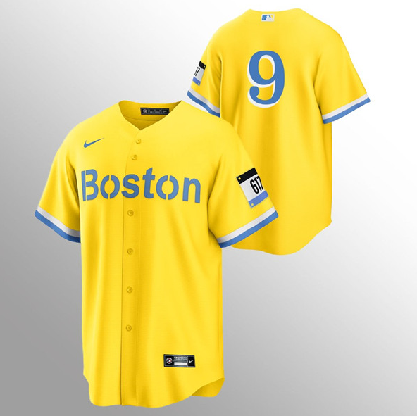 Men's Boston Red Sox #9 Ted Williams Gold MLB 2021 City Connect Stitched Jersey Men's Boston Red Sox #9 Ted Williams Gold MLB 2021 City Connect Stitched Jersey